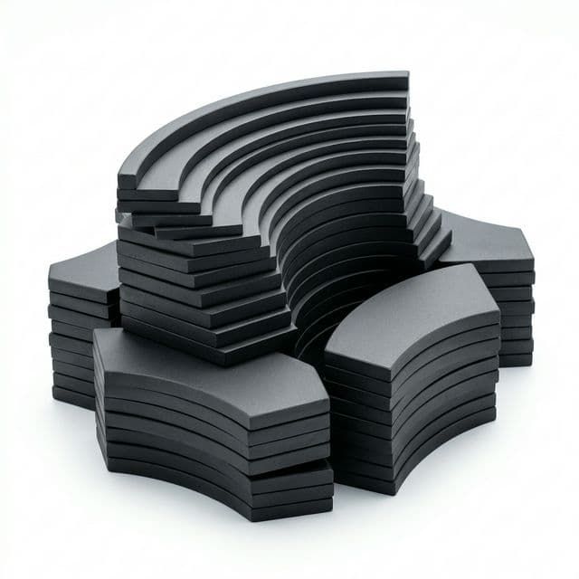 Bulk stacked ferrite motor arc magnets ready for high-volume assembly supply.