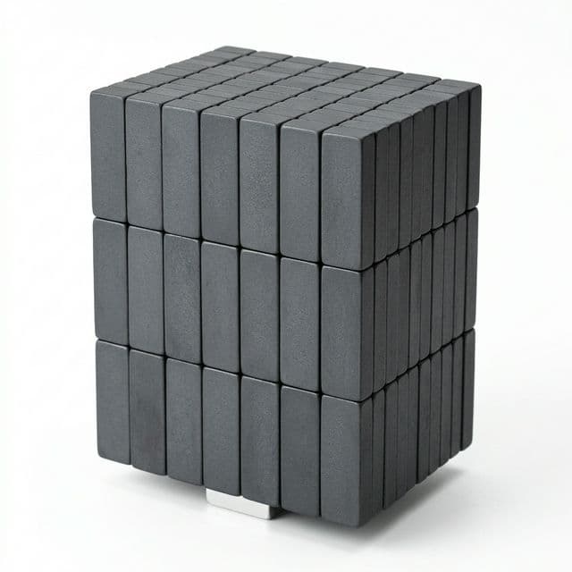 Ferrite bar magnets arranged vertically for batch appearance and geometry verification.
