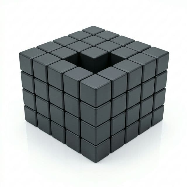 Ferrite block magnets in grid stack and cube formation for dimensional repeatability checks.