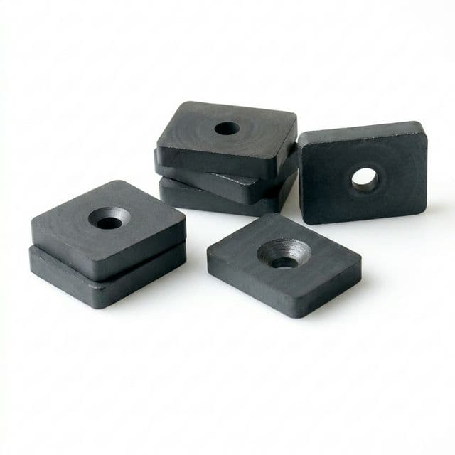 Ferrite block magnets with countersunk holes for direct fixture mounting.