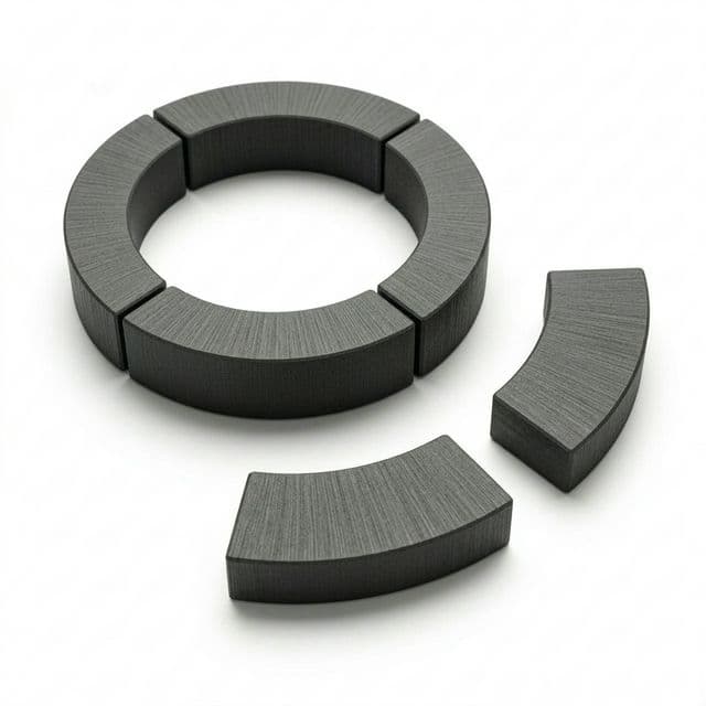 Anisotropic radial multipole ferrite ring for motor magnetic circuits.
