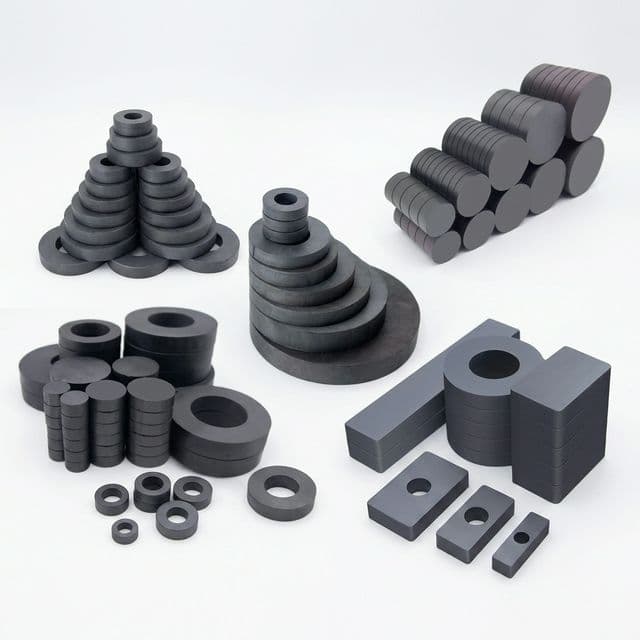 Ferrite ring magnets across a complete size range from small to large diameters.