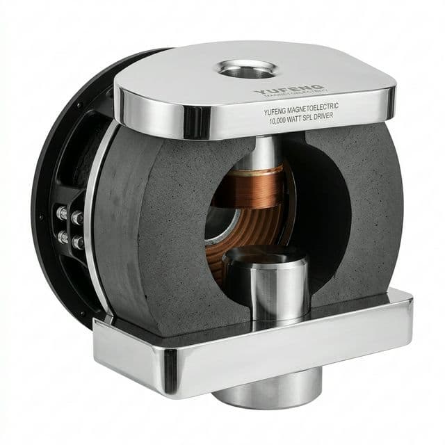 Ferrite speaker driver magnet assembly for audio applications.